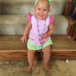 Pink and green butterfly dress